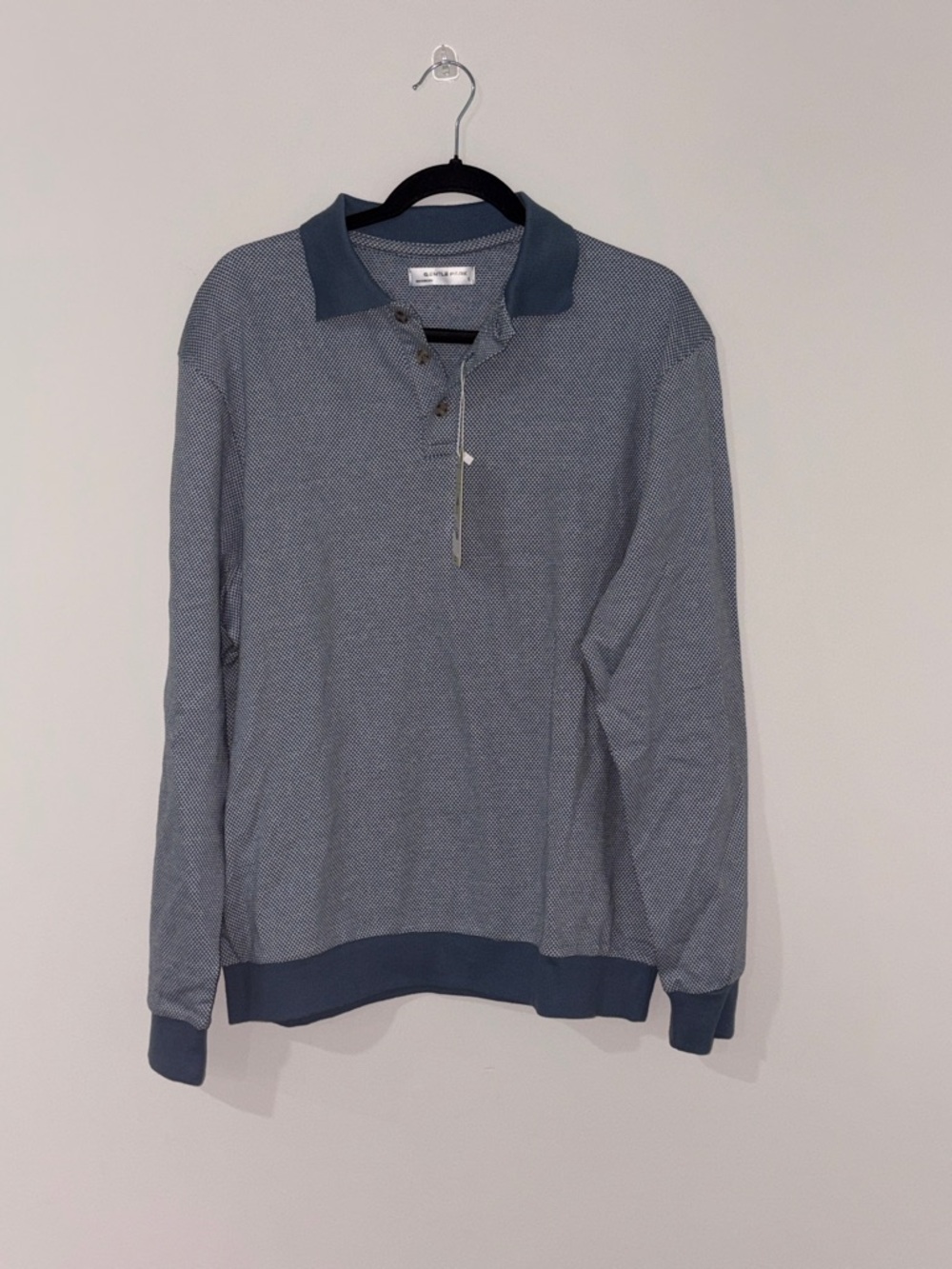 Gentle Park Men's Blue Knit Polo Sweater Size L